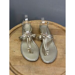 Anne Klein Sandals Women 11M Gold Jeweled Bee Thong Slingback Flat Metallic Shoe